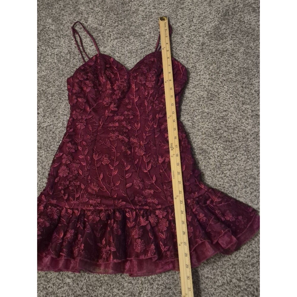 Lulus Lavish Lifestyle Burgundy Enbroidered Ruffled Mini Dress S Floral Flirty - Picture 7 of 10